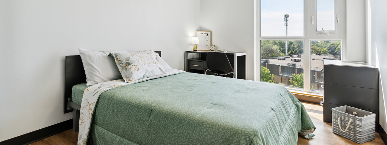 A room at Centennial Place Residence on Centennial College Campus in Toronto.