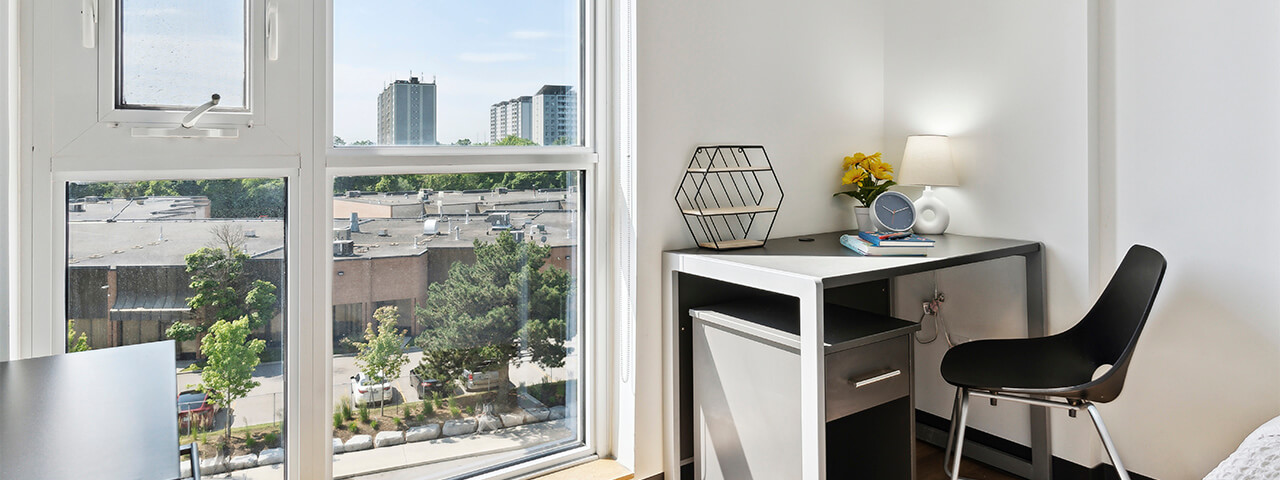 A room at Centennial Place Residence on Centennial College Campus in Toronto.